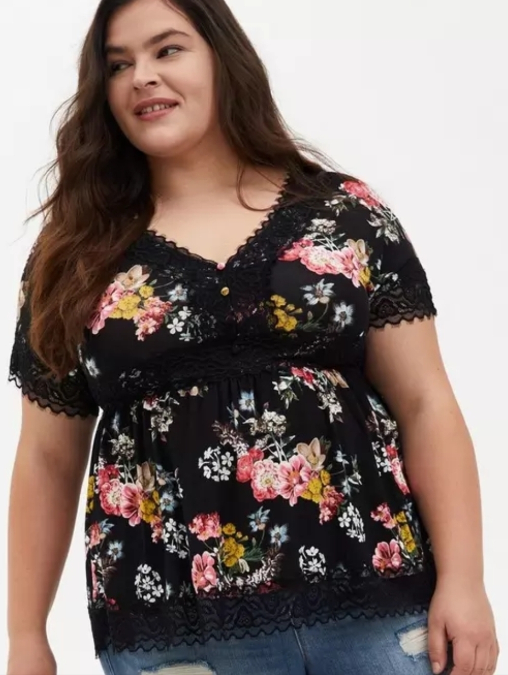 Torrid Babydoll Super Soft Lace Trim Top 2X - Picture 3 of 9